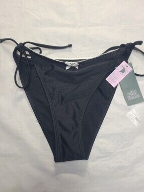 Women's Picot Bow Trim Low-Rise Extra Cheeky Side-Tie Bikini Bottom Wild Fable S